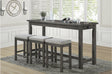 Front view of Connected Gray Fabric Rectangular Counter Height Dining Set