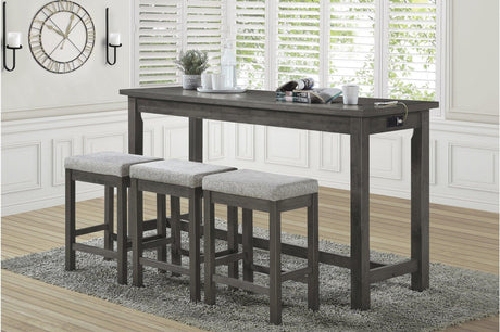 Front view of Connected Gray Fabric Rectangular Counter Height Dining Set