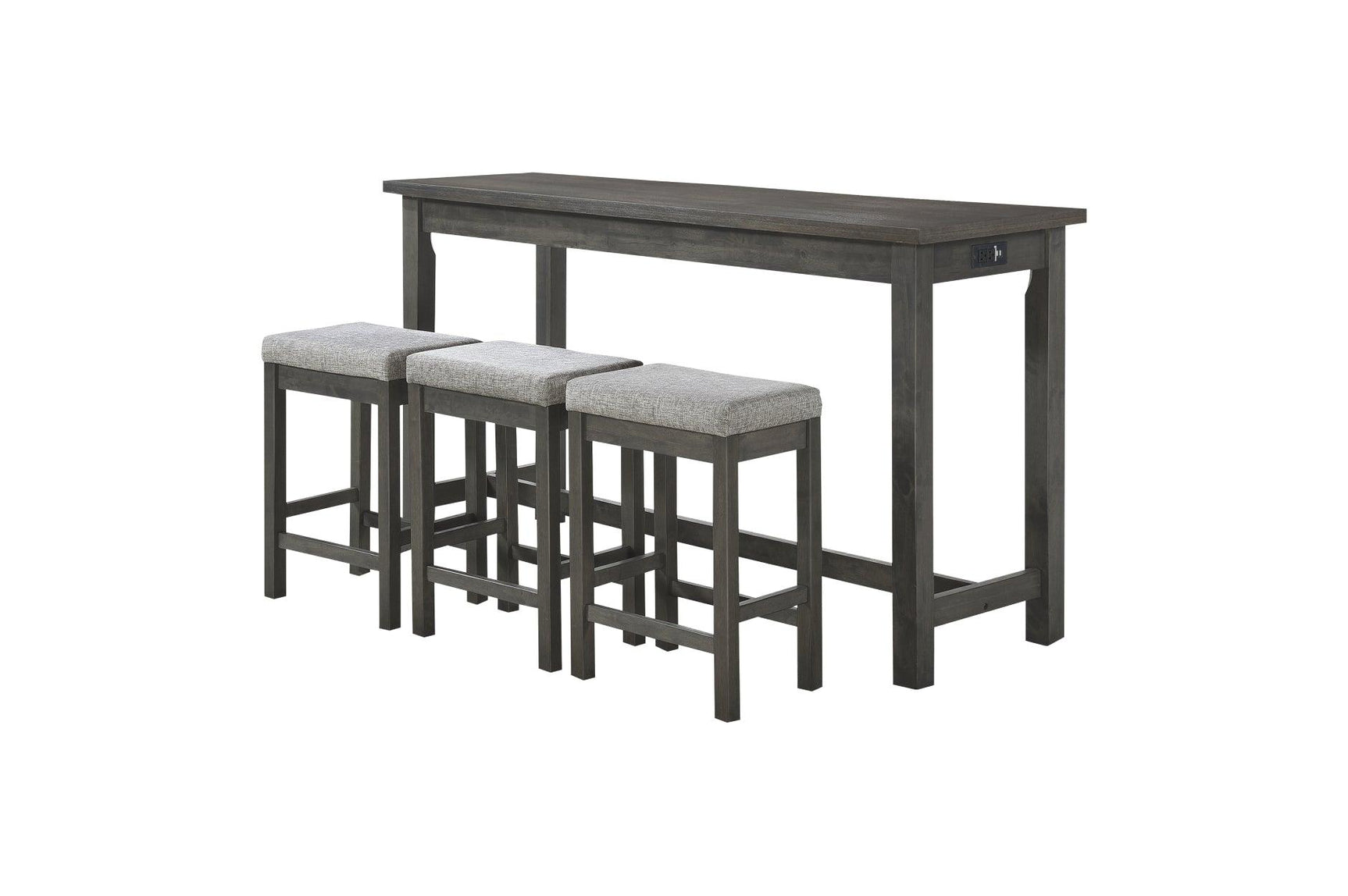 Detail of dining table's wood and metal frame