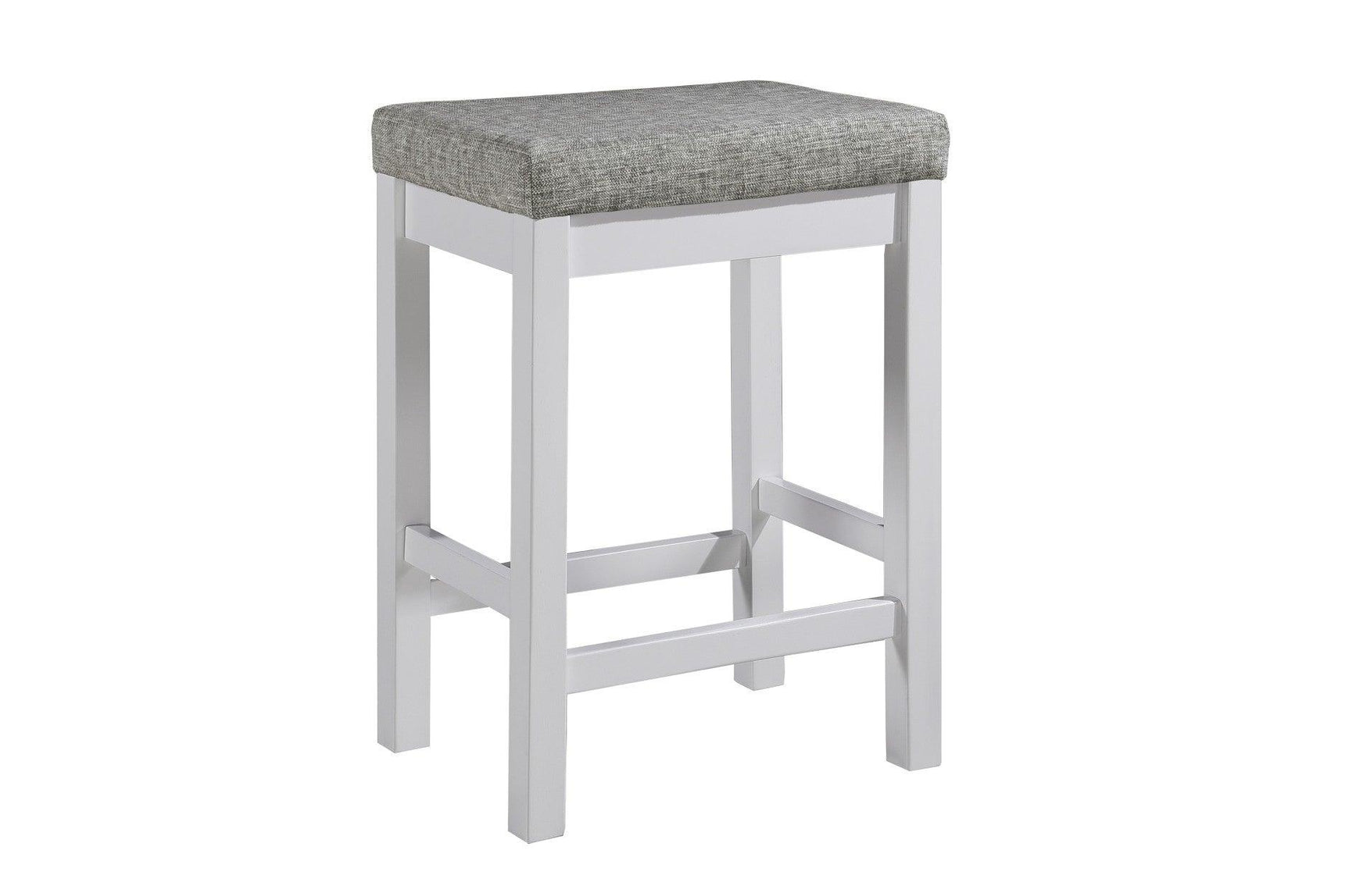 Connected White Fabric Rectangular Counter Height Dining Set chair side view