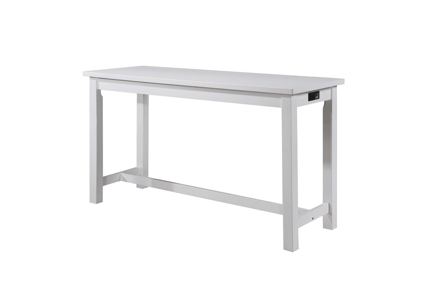 Connected White Fabric Rectangular Counter Height Dining Set USB and detail view