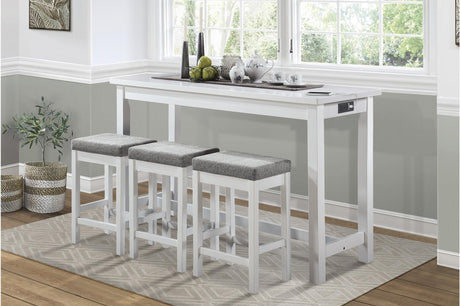 Connected White Fabric Rectangular Counter Height Dining Set main view