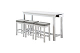 Connected White Fabric Rectangular Counter Height Dining Set side view