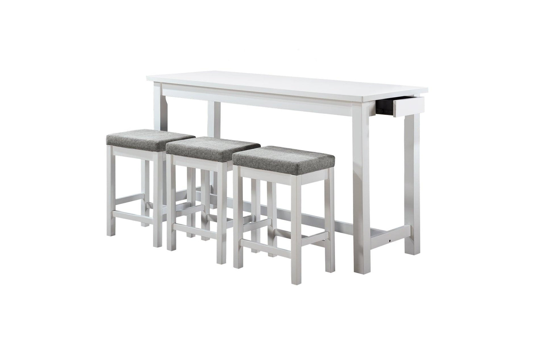 Connected White Fabric Rectangular Counter Height Dining Set side view