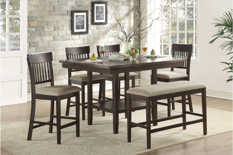 Main view of Balin brown fabric upholstered rectangular counter height dining table and chairs