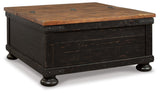 Valebeck Black/Brown Coffee Table with 1 End Table — angled view