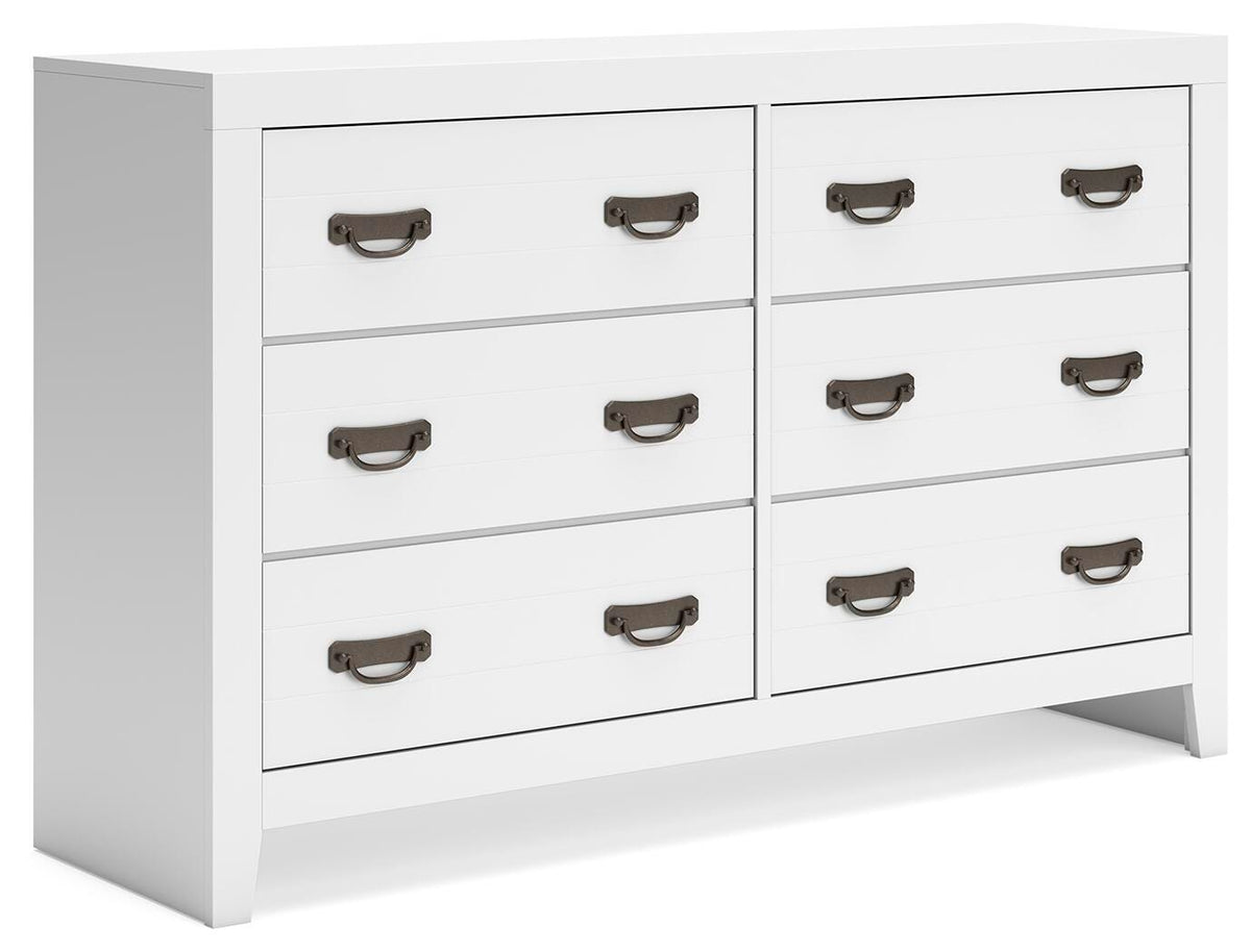 Binterglen White 6-Drawer Dresser — angled view