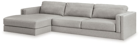 Room angle showing full Amiata Glacier sectional with ottoman