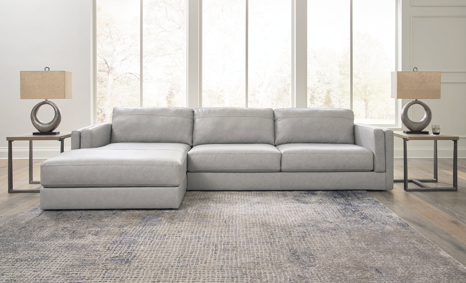 main view of Amiata Glacier Leather 2-Piece Sectional With Chaise sectional sofa
