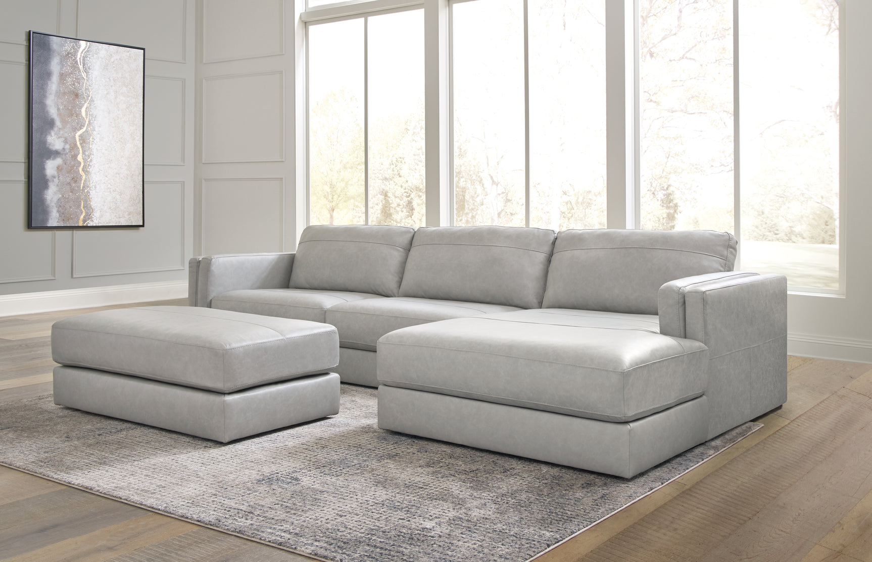Side view of Amiata Glacier 2-Piece Sectional Sofa with Ottoman
