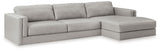 Side view of Amiata Glacier Leather sectional sofa with chaise