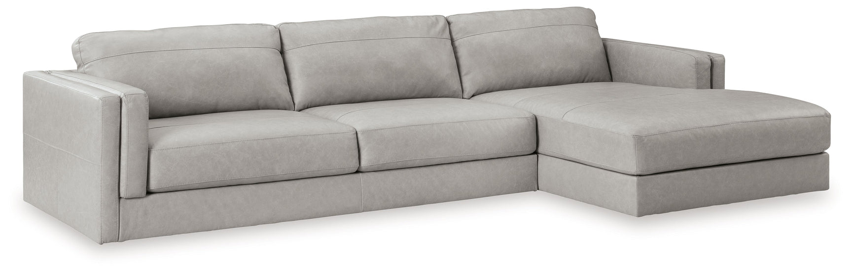 Side view of Amiata Glacier Leather sectional sofa with chaise