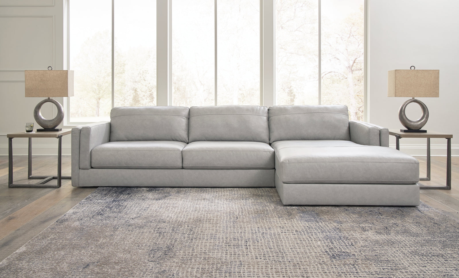 main view of Amiata Glacier Leather 2-Piece Sectional With Chaise sectional sofa