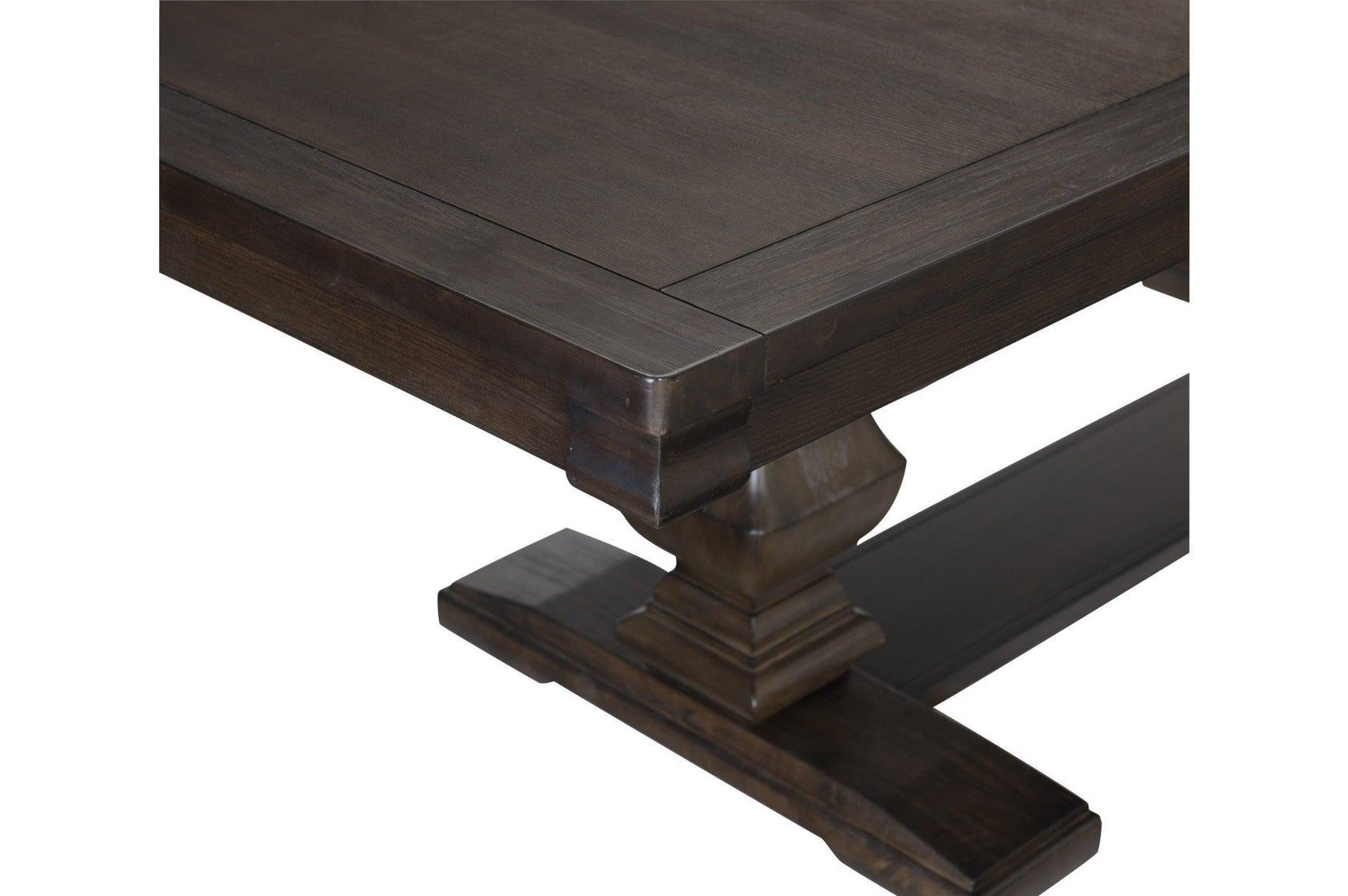 Detail of wire brushed brown oak finish on table legs