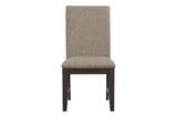 Back view of fabric side chair showing wood frame