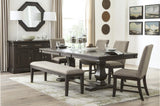 Southlake Dining Room Set main view showing table and 4 fabric-upholstered side chairs