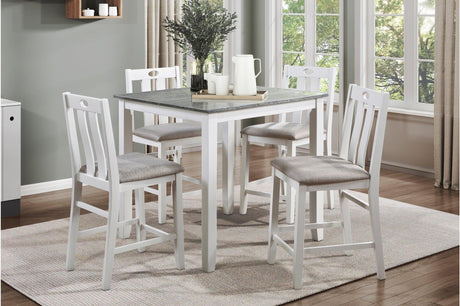 main view of Lowell white and gray fabric square counter height dining set