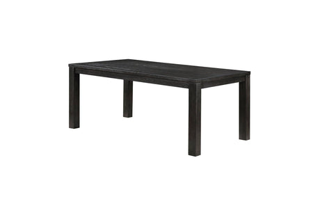 close-up detail of antique black oak finish and gray fabric upholstery