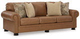 Carianna Caramel Leather Queen Sofa Sleeper side view showing arm