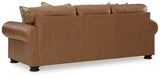 Carianna Caramel Leather Queen Sofa Sleeper detail of leather and nailhead trim