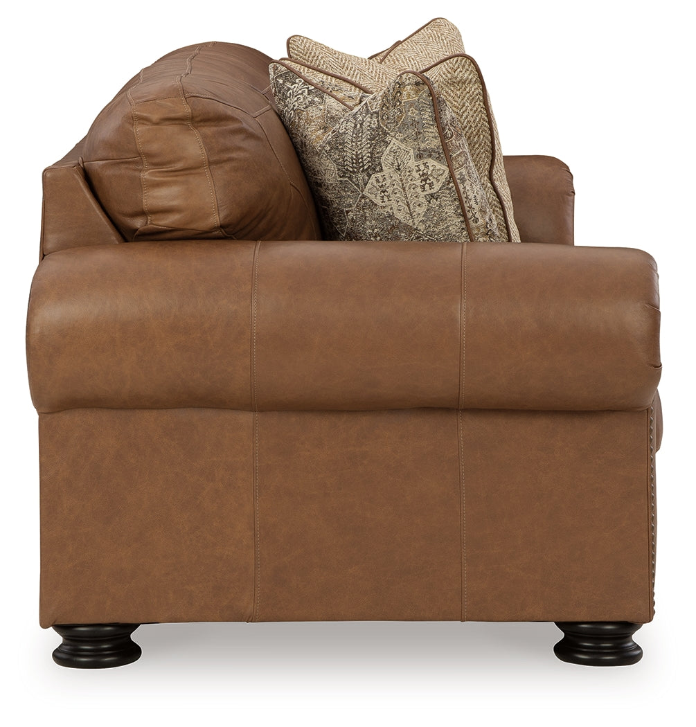 Carianna Caramel Leather Sofa angled front view