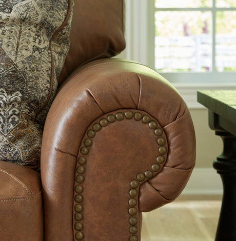 Carianna Caramel sofa set including loveseat, chair, and ottoman