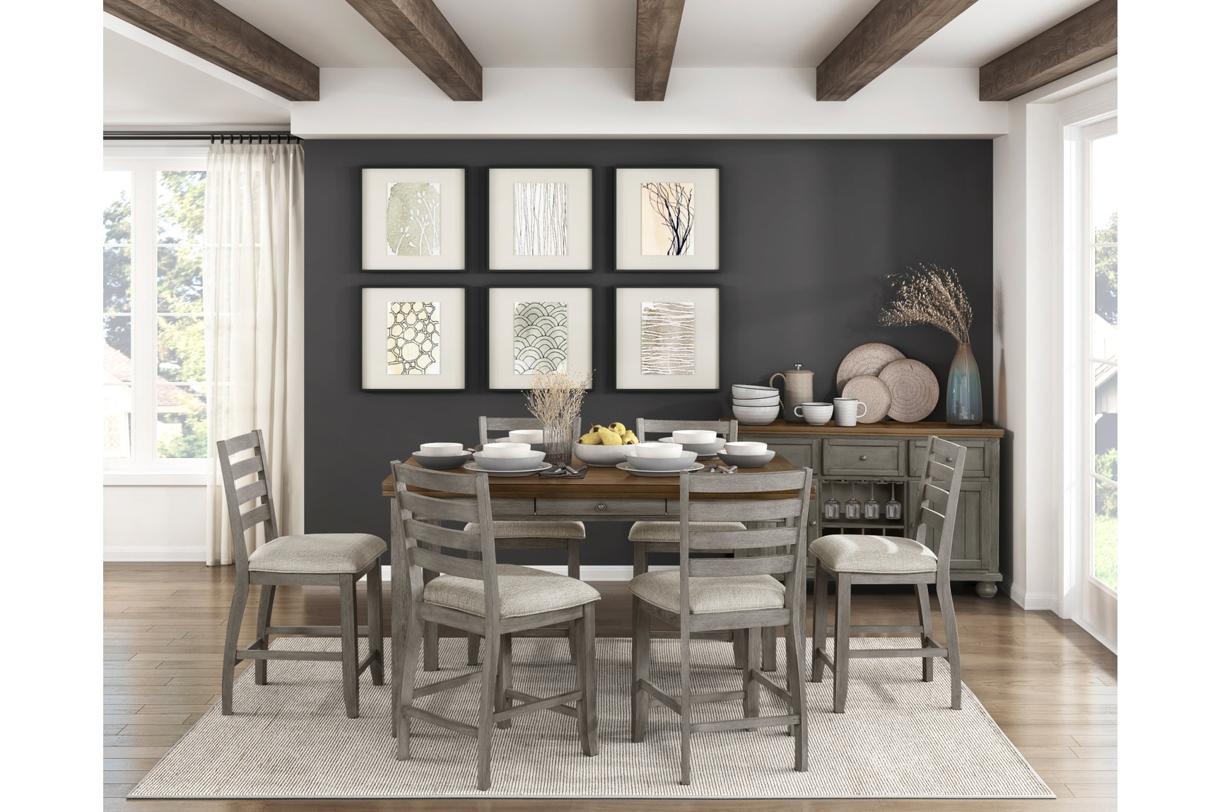 Side view of Tigard Gray Counter Height Dining Set