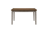 Detail view of Tigard Gray Counter Height Set upholstery and table surface