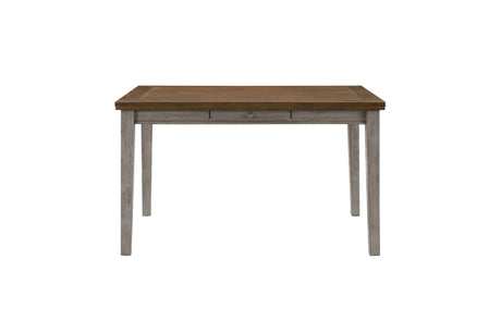 Detail view of Tigard Gray Counter Height Set upholstery and table surface
