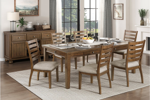 main view of Tigard Brown Dining Room Set dining table with chairs