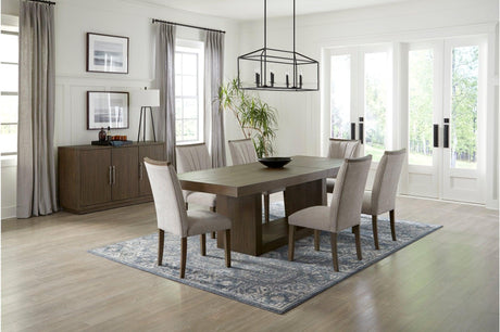 main view of Brookings Brown Beige Fabric Dining Table with chairs