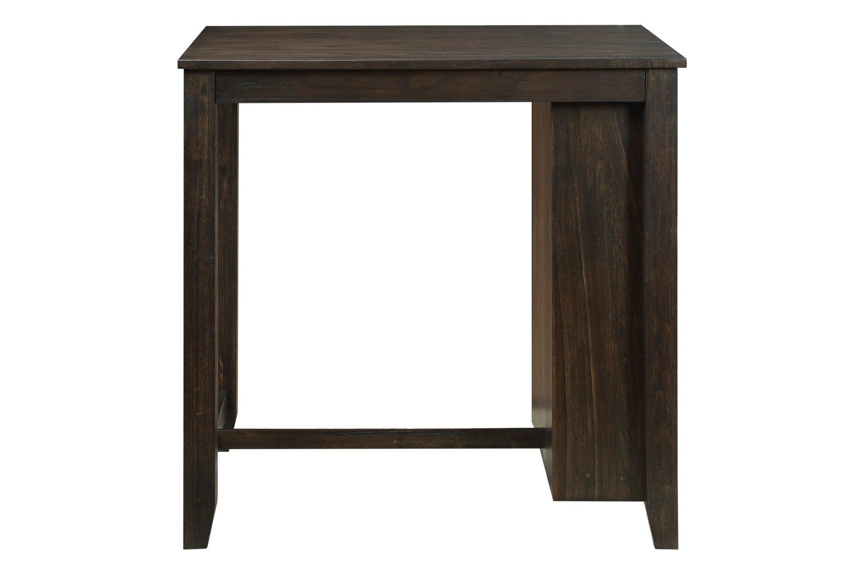 Side view of Daye dark brown fabric upholstered rectangular storage dining table