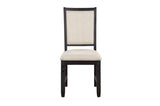 Front view of Asher Beige fabric upholstered side chairs and round table