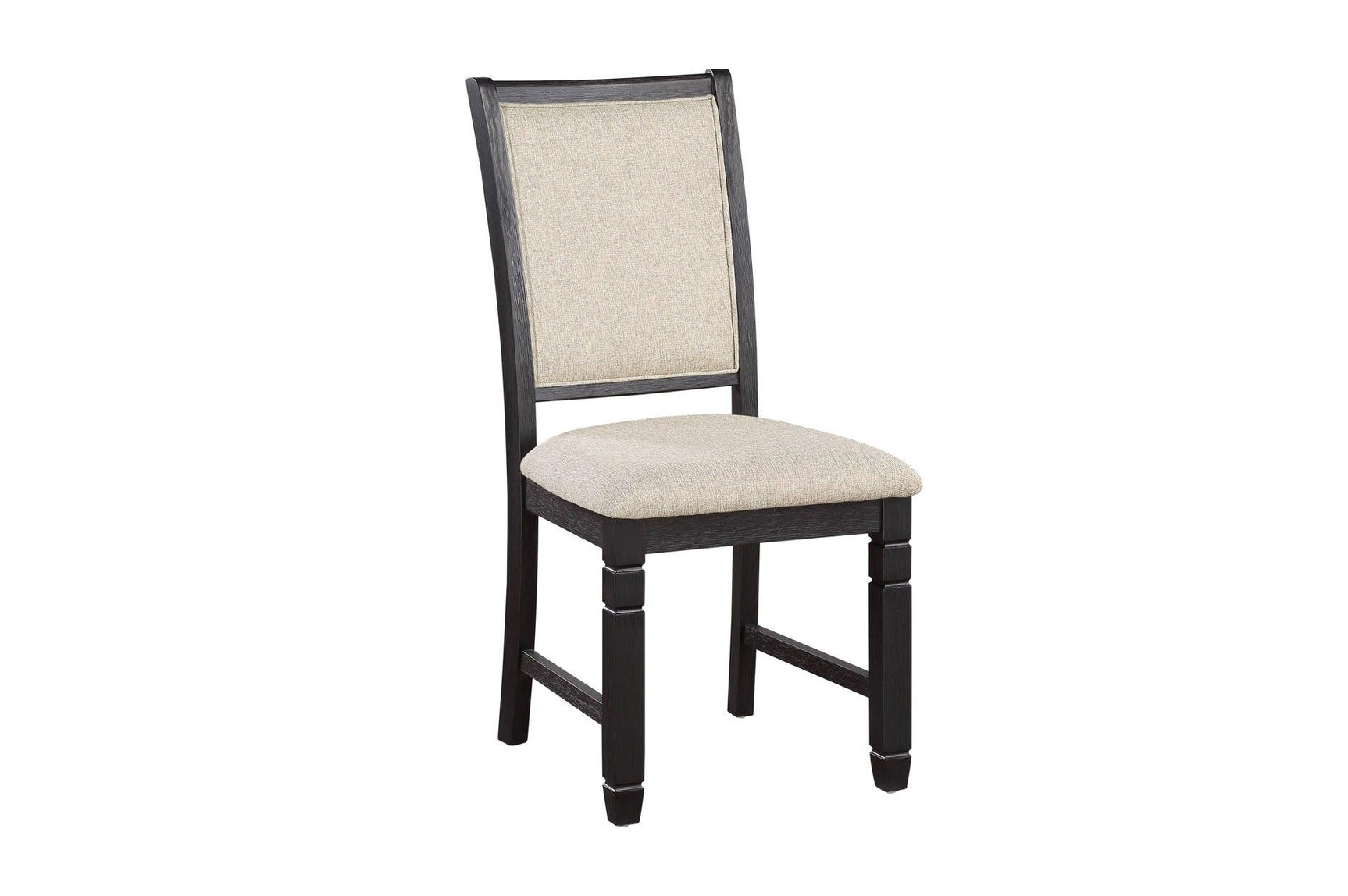 Side angle of beige fabric upholstered chair