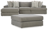 Side view of Avaliyah Ash 3-Piece Sectional with Ottoman
