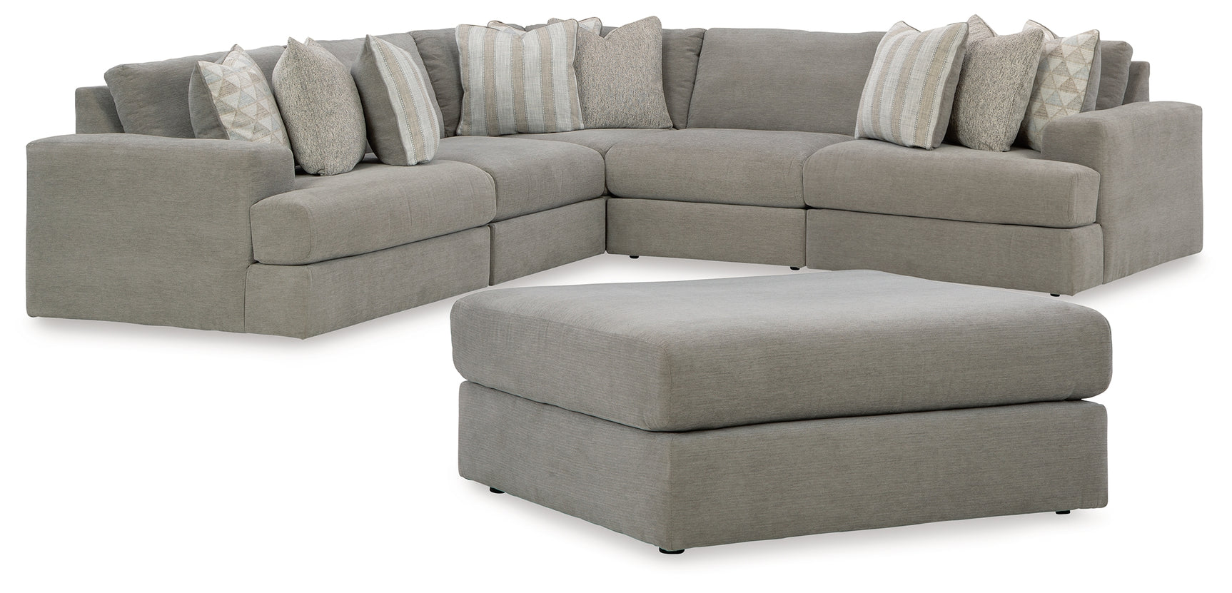 Avaliyah Ash 5-Piece Sectional Sofa with Ottoman side view