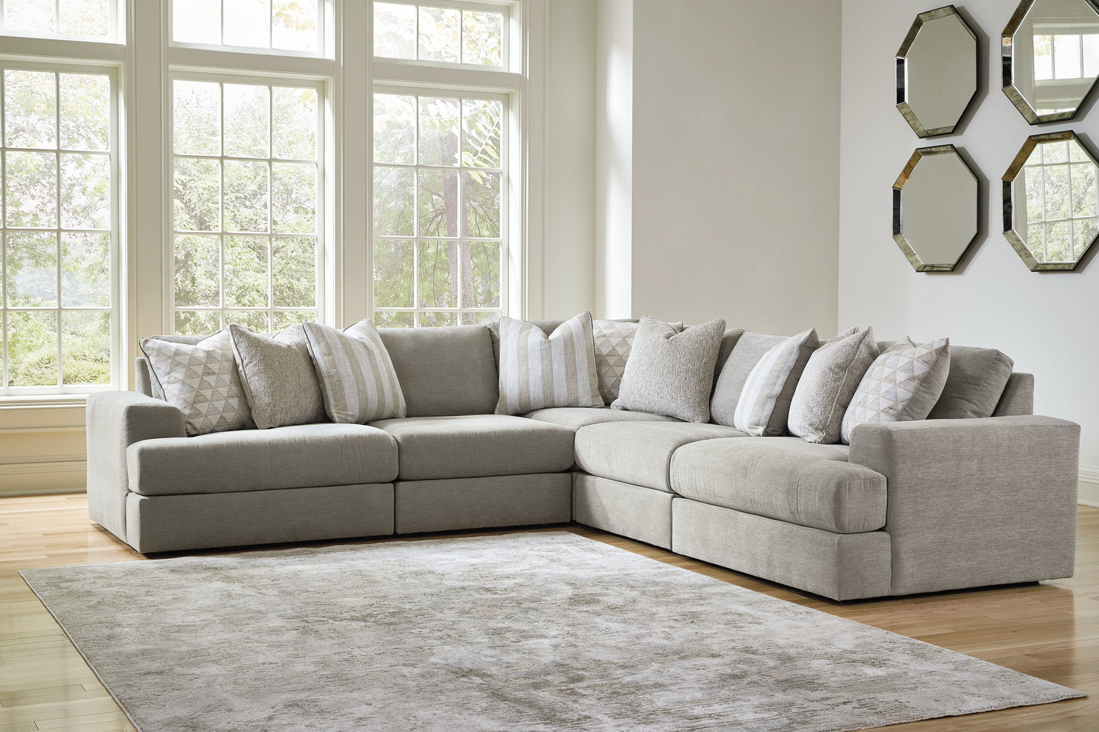 main view of Avaliyah Ash Chenille 5-Piece Sectional sectional sofa