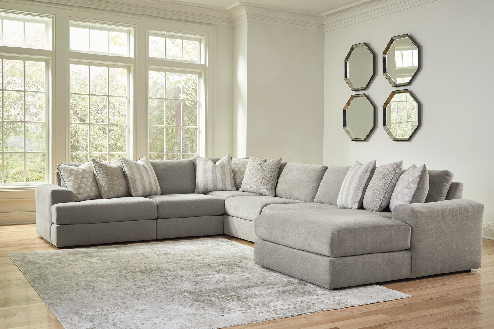 main view of Avaliyah Ash Chenille 6-Piece Sectional With Chaise sectional sofa