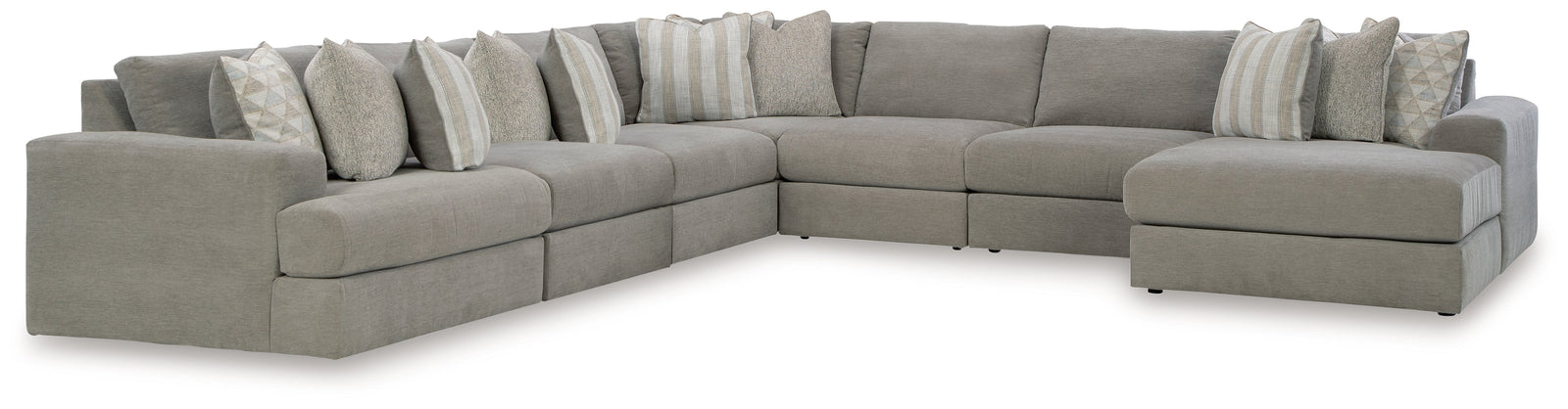 main view of Avaliyah Ash Chenille 7-Piece Sectional With Chaise sectional sofa