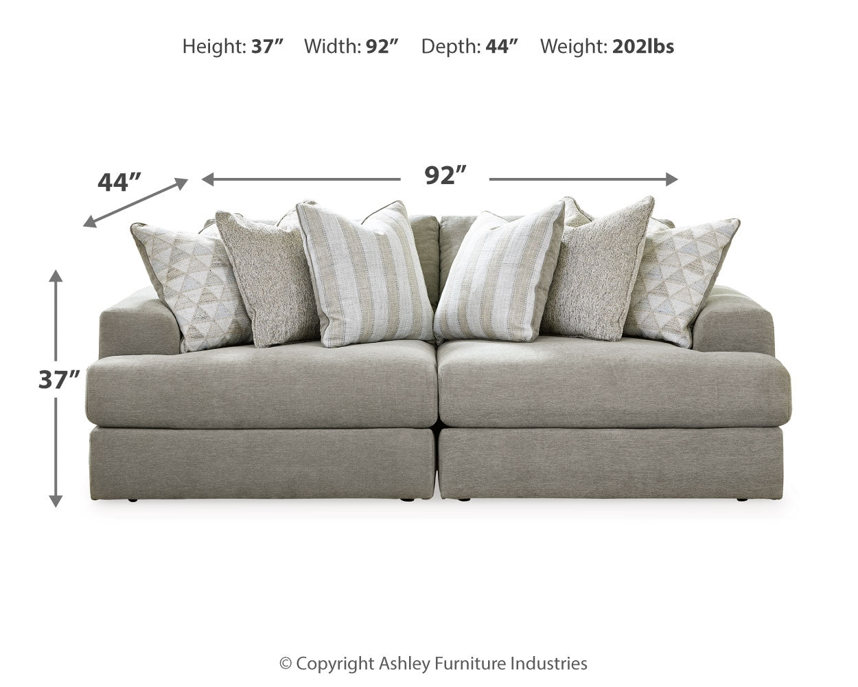 Close-up detail of Avaliyah Ash 2-Piece Sectional Sofa with Ottoman stitching