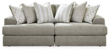 Detail view of Avaliyah Ash 2-Piece Sectional Sofa with Ottoman fabric and cushions