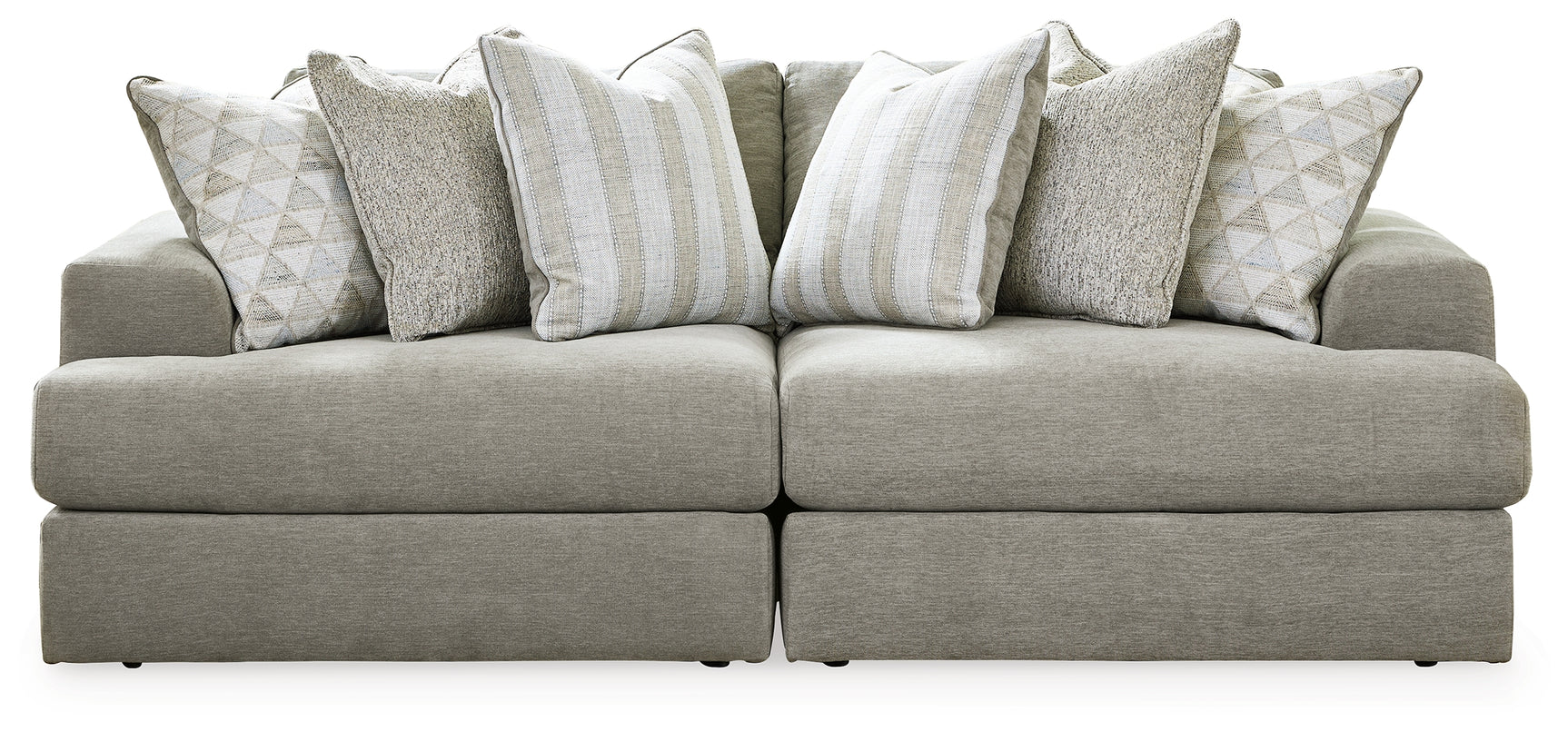 Detail view of Avaliyah Ash 2-Piece Sectional Sofa with Ottoman fabric and cushions