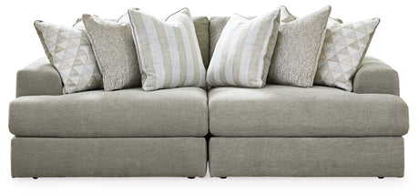 Detail view of Avaliyah Ash 2-Piece Sectional Sofa with Ottoman fabric and cushions