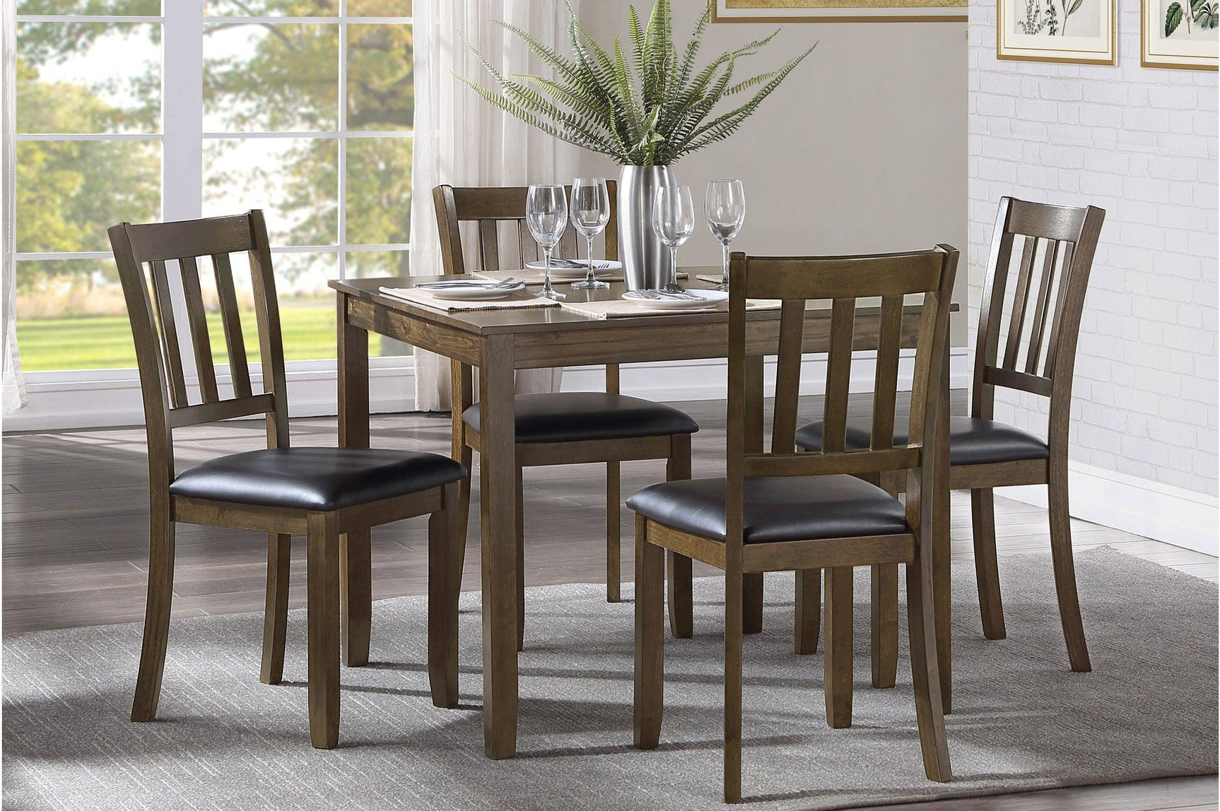 Faust Charcoal Brown faux leather square dining set dining room furniture main view