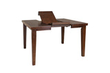detail showing dining chair upholstery and wood finish