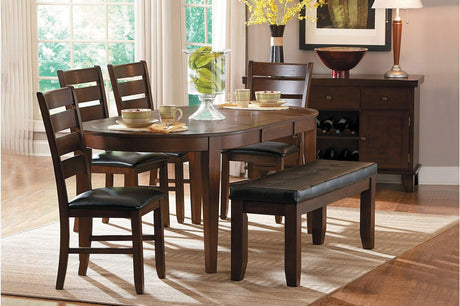 Main view of Ameillia Dark Oak Oval Dining Room Set with faux leather chairs