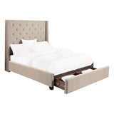 Fairborn Beige Solid Wood And Plywood Fabric Upholstery Tufted Queen Platform Bed With Storage - Ella Furniture