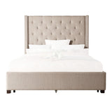 Fairborn Beige Modern Solid Wood And Plywood Frame Fabric Upholstered Tufted King Platform Bed - Ella Furniture