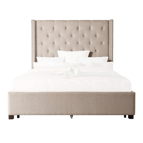 Fairborn Beige Tufted King Platform Bed front angle view
