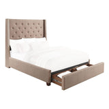 Fairborn Brown Traditional Solid Wood Fabric Upholstered Tufted Storage King Platform Bed - Ella Furniture